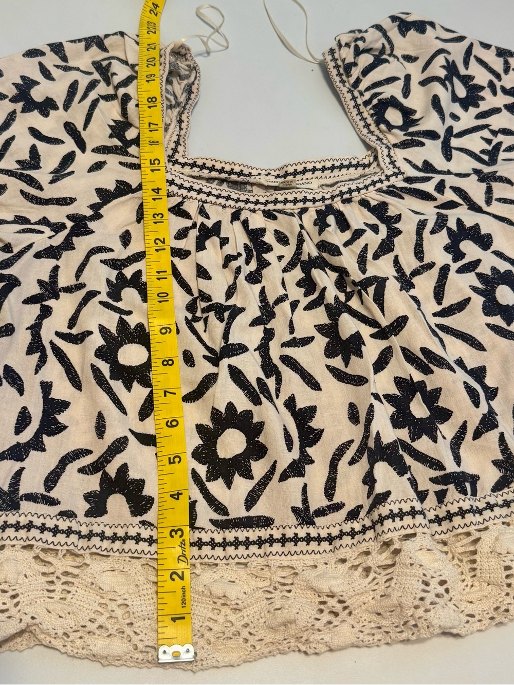 Christian Siriano Boho Linen Blend Embroidered Square Neck Puff Sleeve Blouse L - Picture 9 of 9